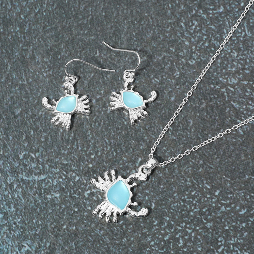 Blue, Silver Sea Glass Crab Pendant Necklace