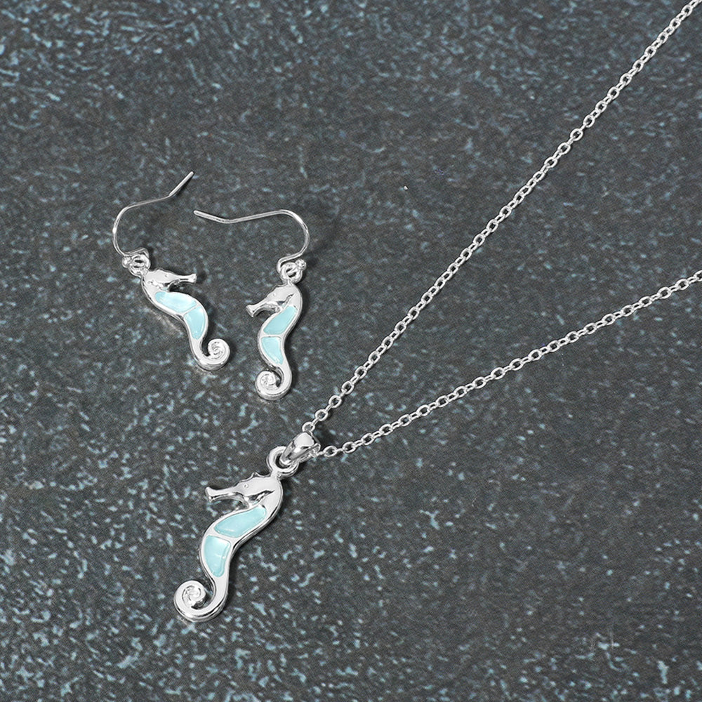 Madeline Love Blue, Silver Sea Glass Seahorse Pendant Necklace - Jewelry