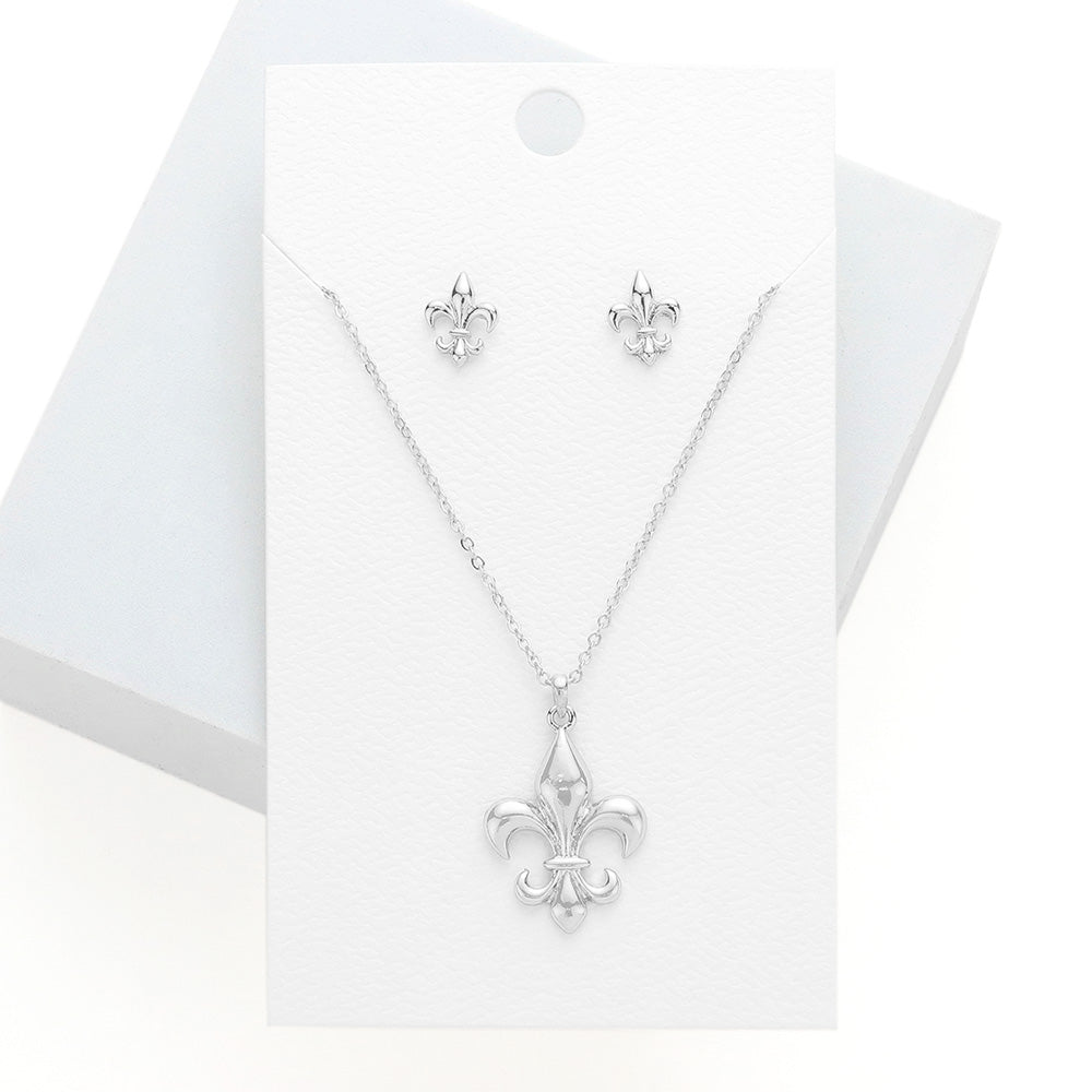 Madeline Love Rhodium Metal Fleur de Lis Pendant Necklace - Necklaces