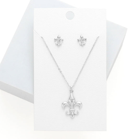 Madeline Love Rhodium Metal Fleur de Lis Pendant Necklace - Necklaces