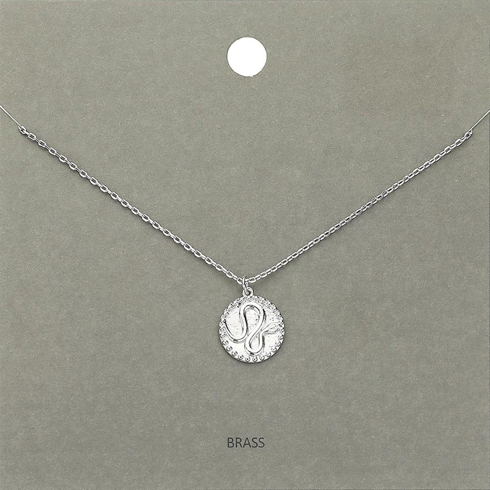 Madeline Love Rhodium Brass Metal Snake Round Pendant Necklace - Necklaces