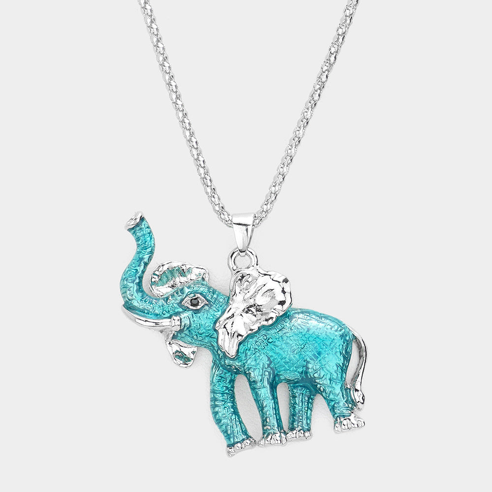 Madeline Love Blue, Rhodium 3D Elephant Pendant Necklace - Necklaces