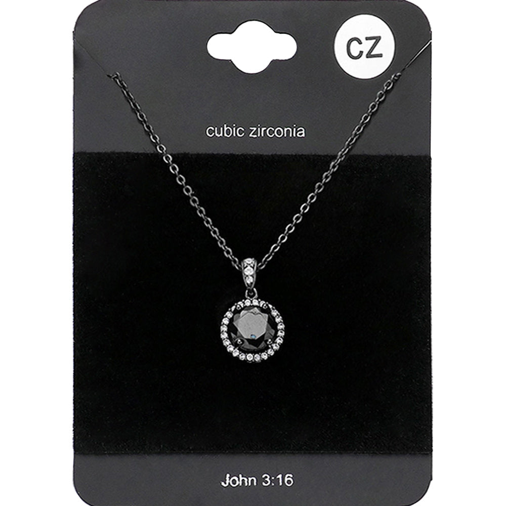 Madeline Love Jet Black CZ Round Pendant Necklace - Jewelry