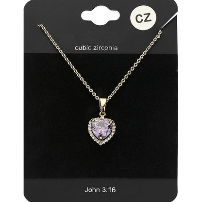 CZ Heart Stone Pendant Necklace