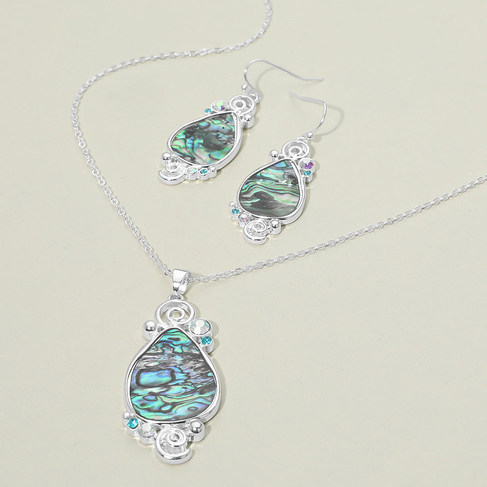 Madeline Love Abalone, Silver Elegant Boho Western Abalone Teardrop Pendant Necklace - Jewelry