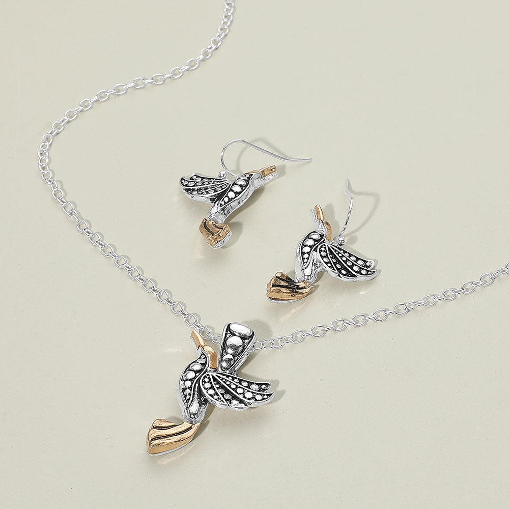 Madeline Love Two Tone Antique Metal Bird Pendant Necklace - Necklaces