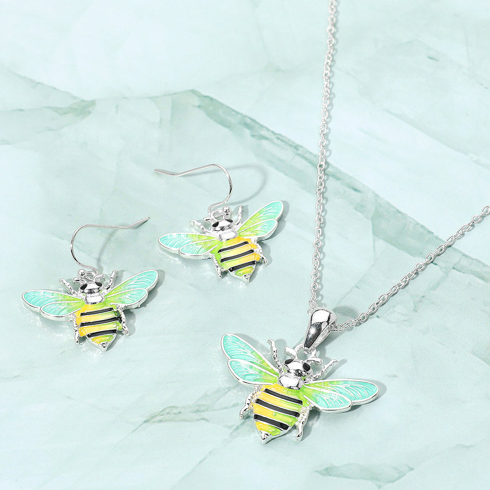 Madeline Love Multi, Silver Enamel Honey Bee Pendant Necklace - Jewelry