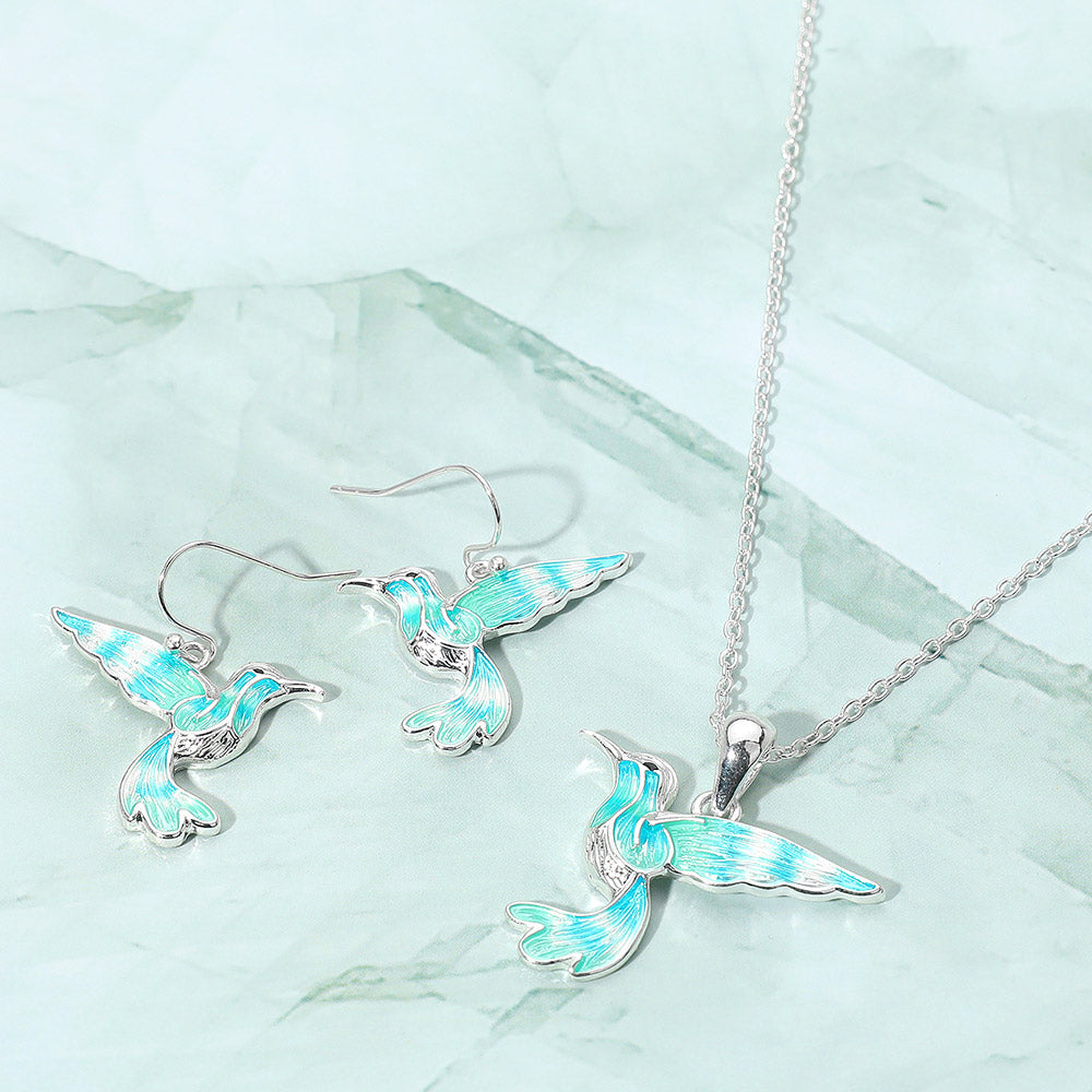 Madeline Love Multi, Silver Enamel Hummingbird Pendant Necklace - Jewelry
