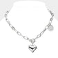 Metal Heart Pendant Live Your Dream Message Charm Chain Toggle Necklace - Rhodium - Necklaces