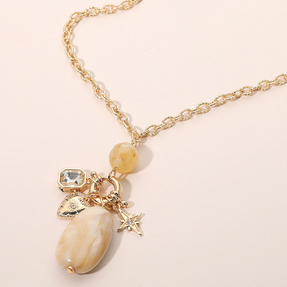 Madeline Love Ivory Marbled Resin Stone Evil Eye Heart Star Charm Pendant Necklace - Jewelry
