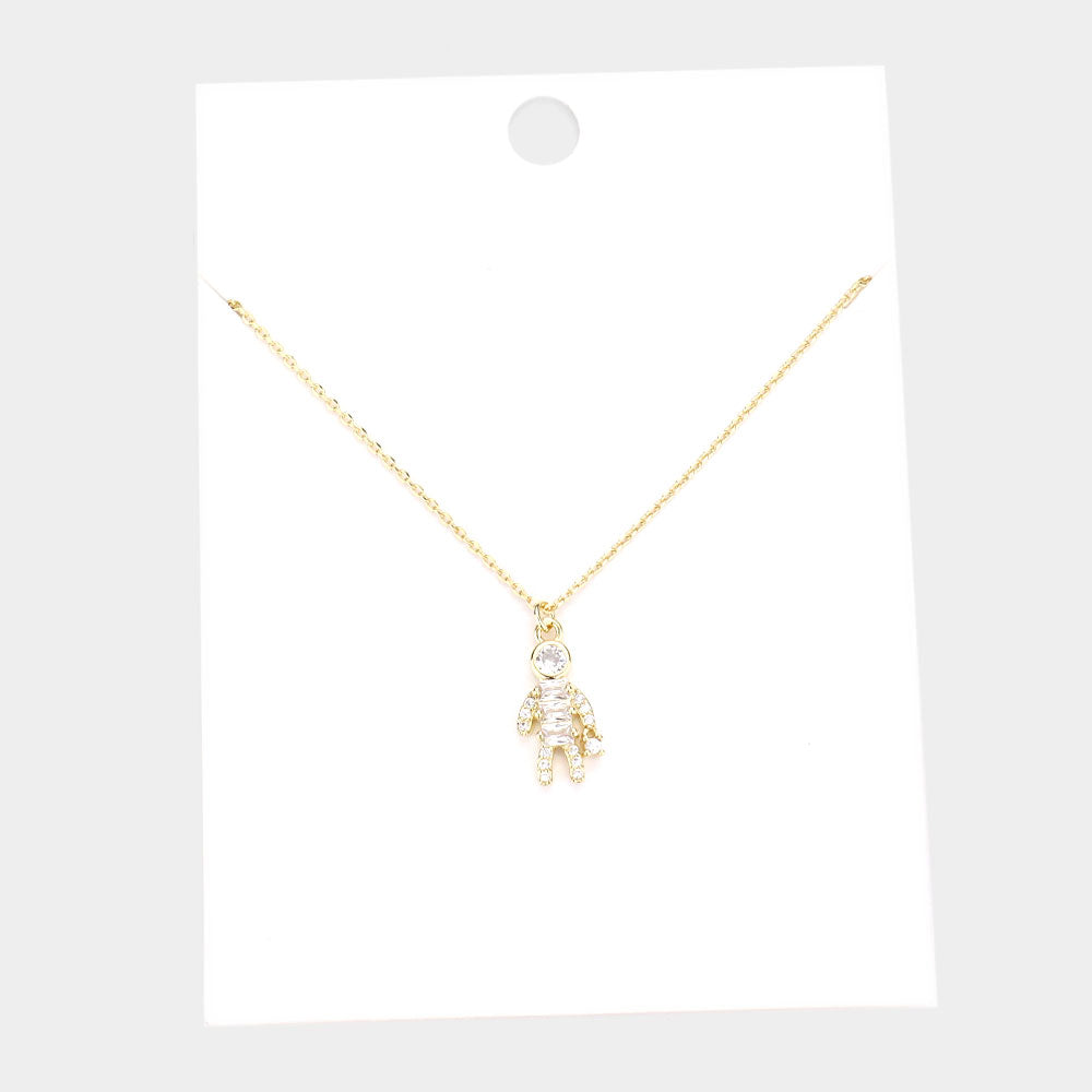 Madeline Love Gold Stone Embellished Brass Metal Human Being Pendant Necklace - Necklaces
