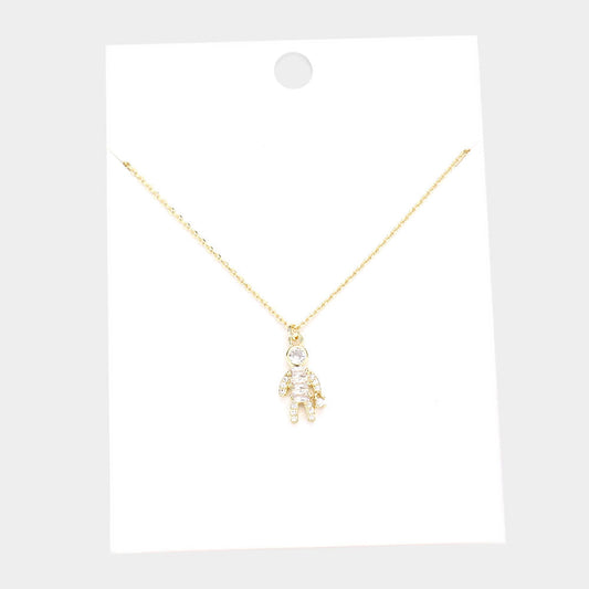 Madeline Love Gold Stone Embellished Brass Metal Human Being Pendant Necklace - Necklaces