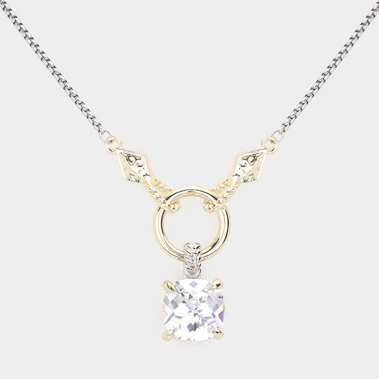 Madeline Love Two Tone 14K Gold Plated Two Tone CZ Stone Pendant Necklace - Jewelry