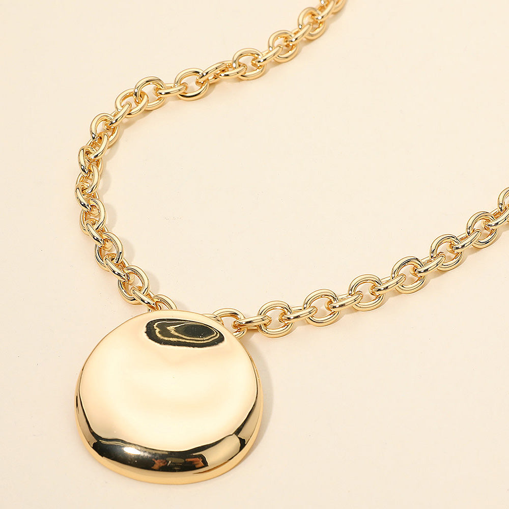 Madeline Love Gold Polished Metal Organic Round Pendant Chunky Chain Necklace - Necklaces