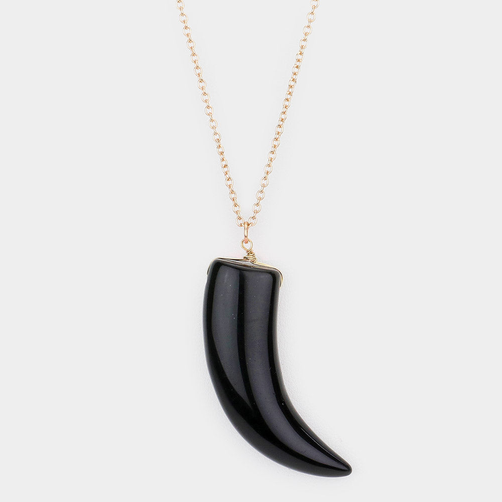 Madeline Love Jet Black Natural Stone Horn Pendant Long Necklace - Necklaces