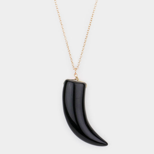Madeline Love Jet Black Natural Stone Horn Pendant Long Necklace - Necklaces