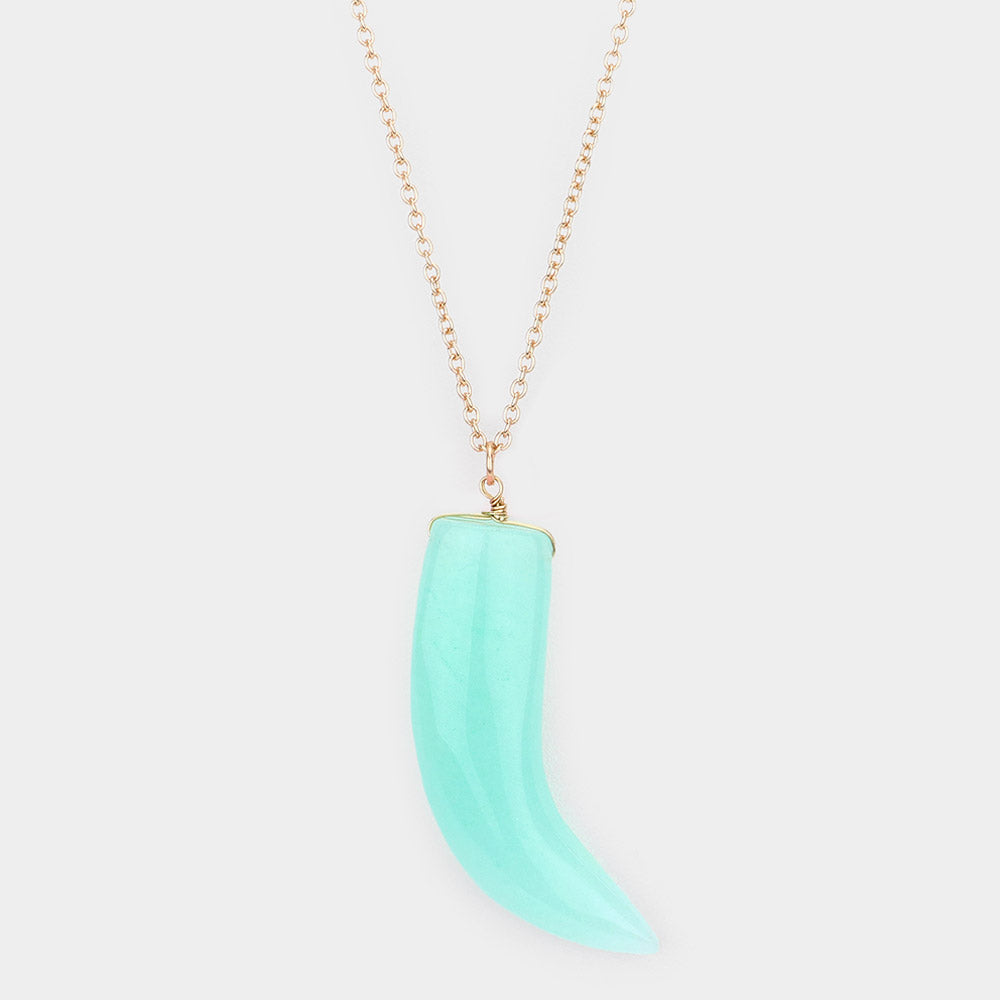 Madeline Love Mint Natural Stone Horn Pendant Long Necklace - Necklaces