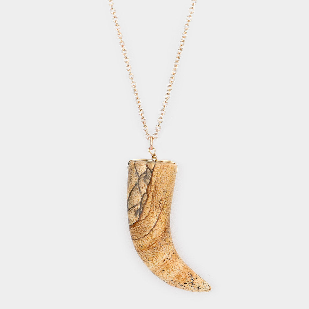 Madeline Love Brown Natural Stone Horn Pendant Long Necklace - Necklaces