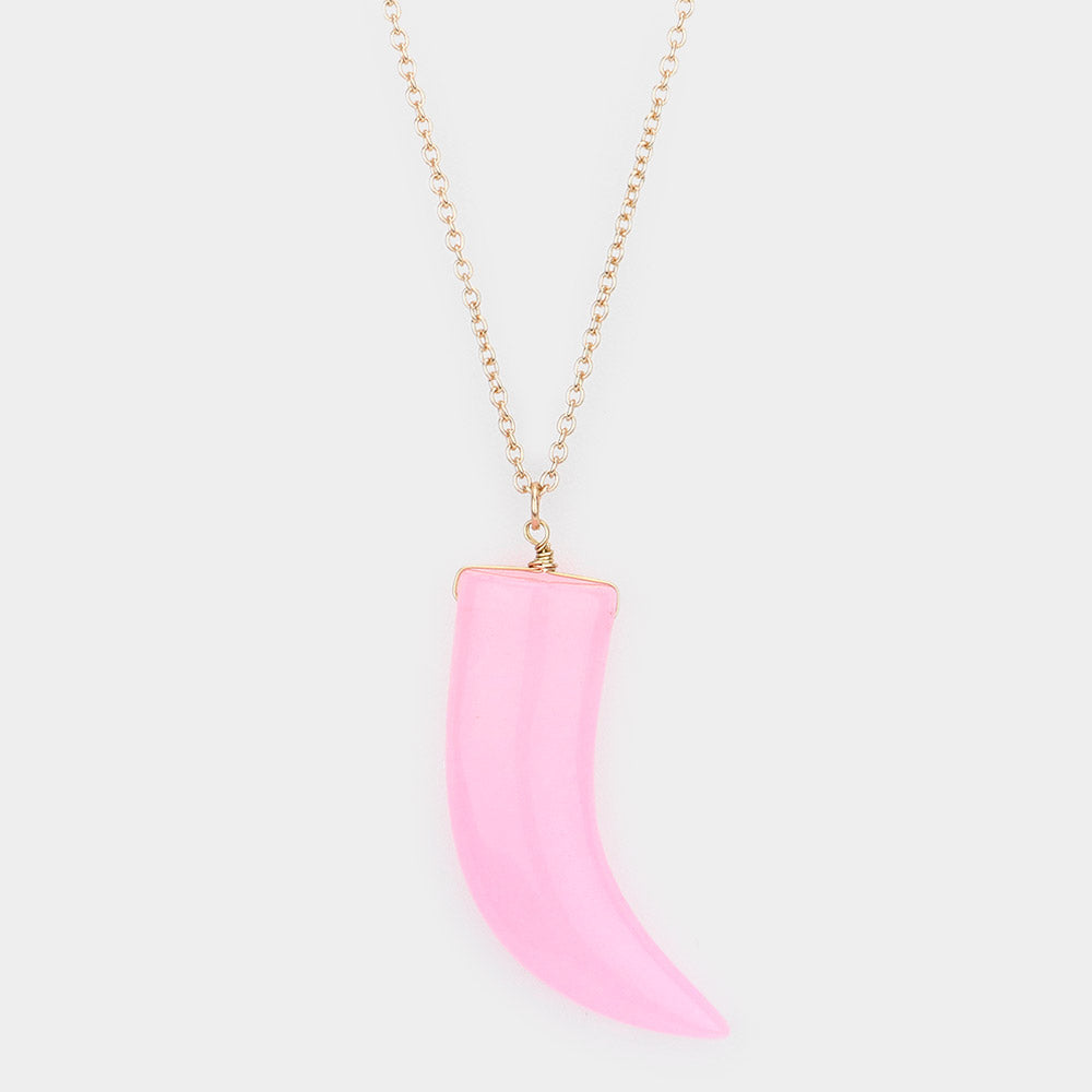 Madeline Love Pink Natural Stone Horn Pendant Long Necklace - Necklaces