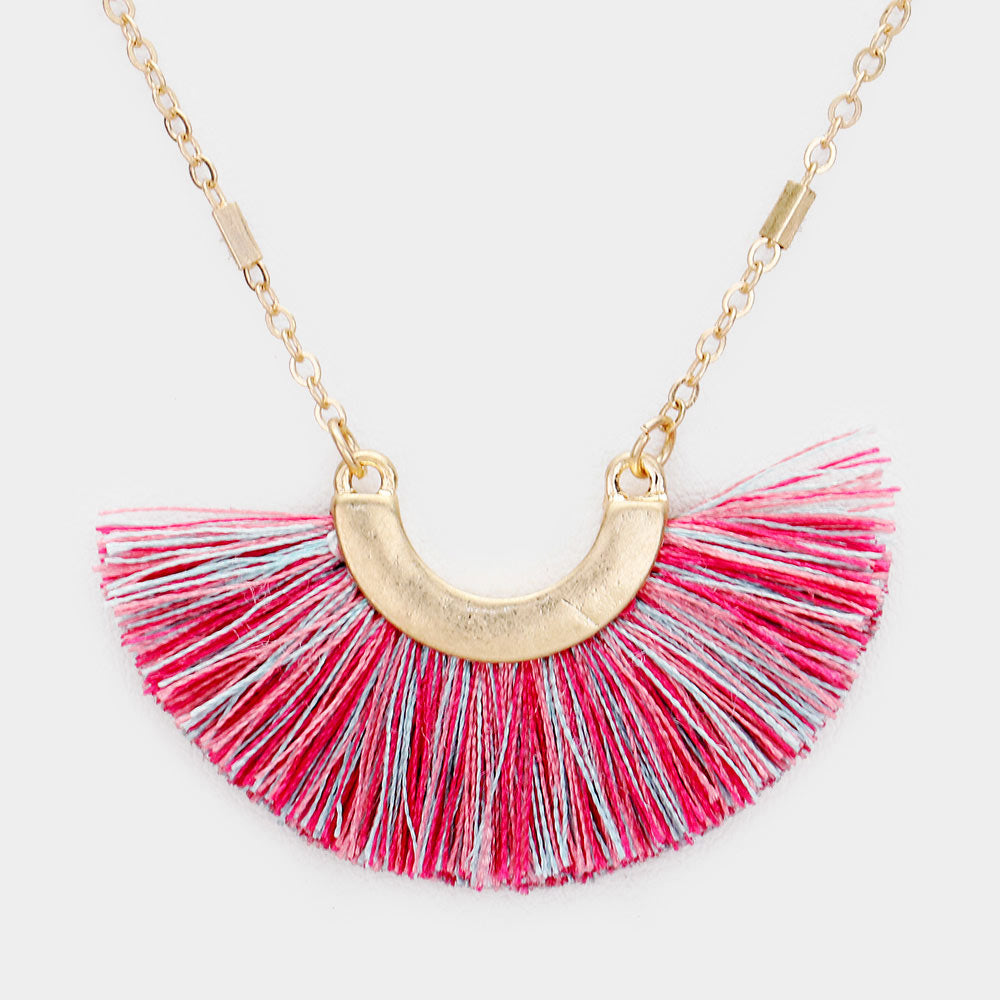 Madeline Love Gold, Multi Fan Tassel Pendant Metal Necklace - Jewelry