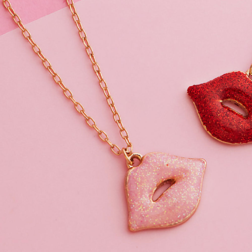 Madeline Love Light, Pink Glittered Lips Pendant Necklace - Necklaces