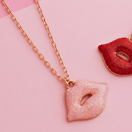 Madeline Love Light, Pink Glittered Lips Pendant Necklace - Necklaces