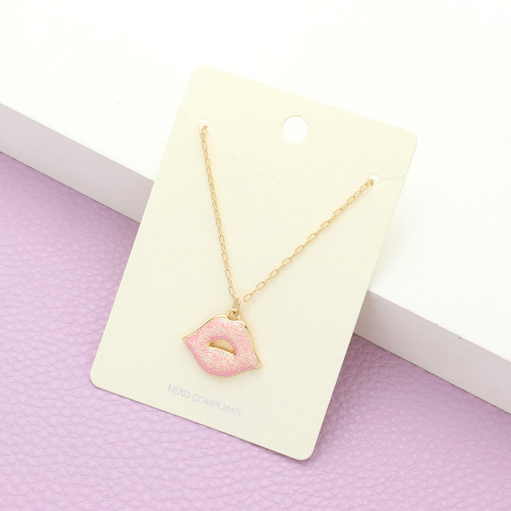 Glittered Lips Pendant Necklace