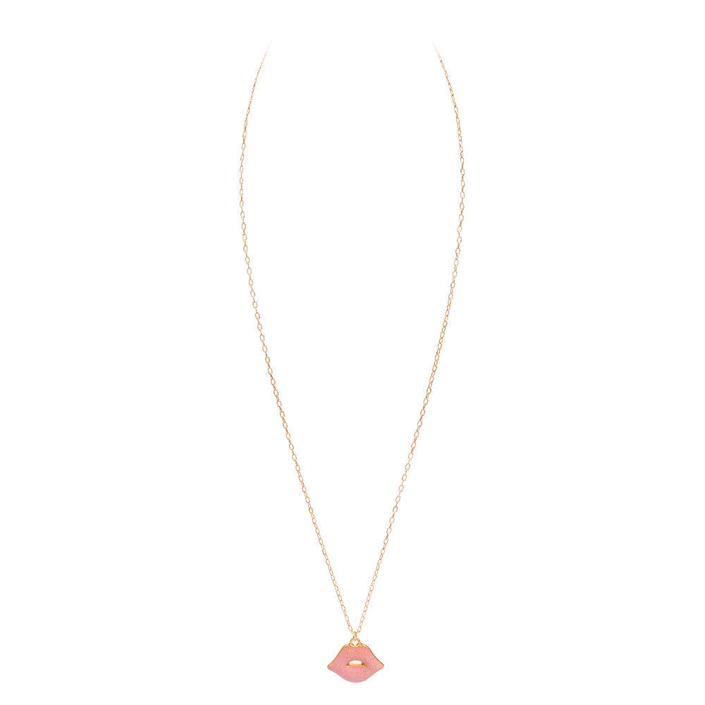 Glittered Lips Pendant Necklace