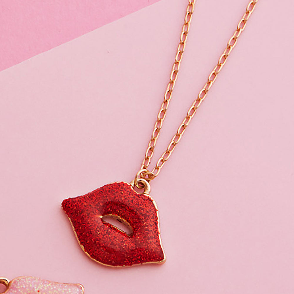 Madeline Love Red Glittered Lips Pendant Necklace - Necklaces