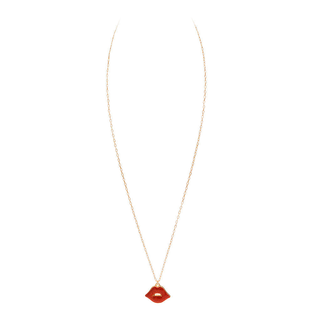 Glittered Lips Pendant Necklace