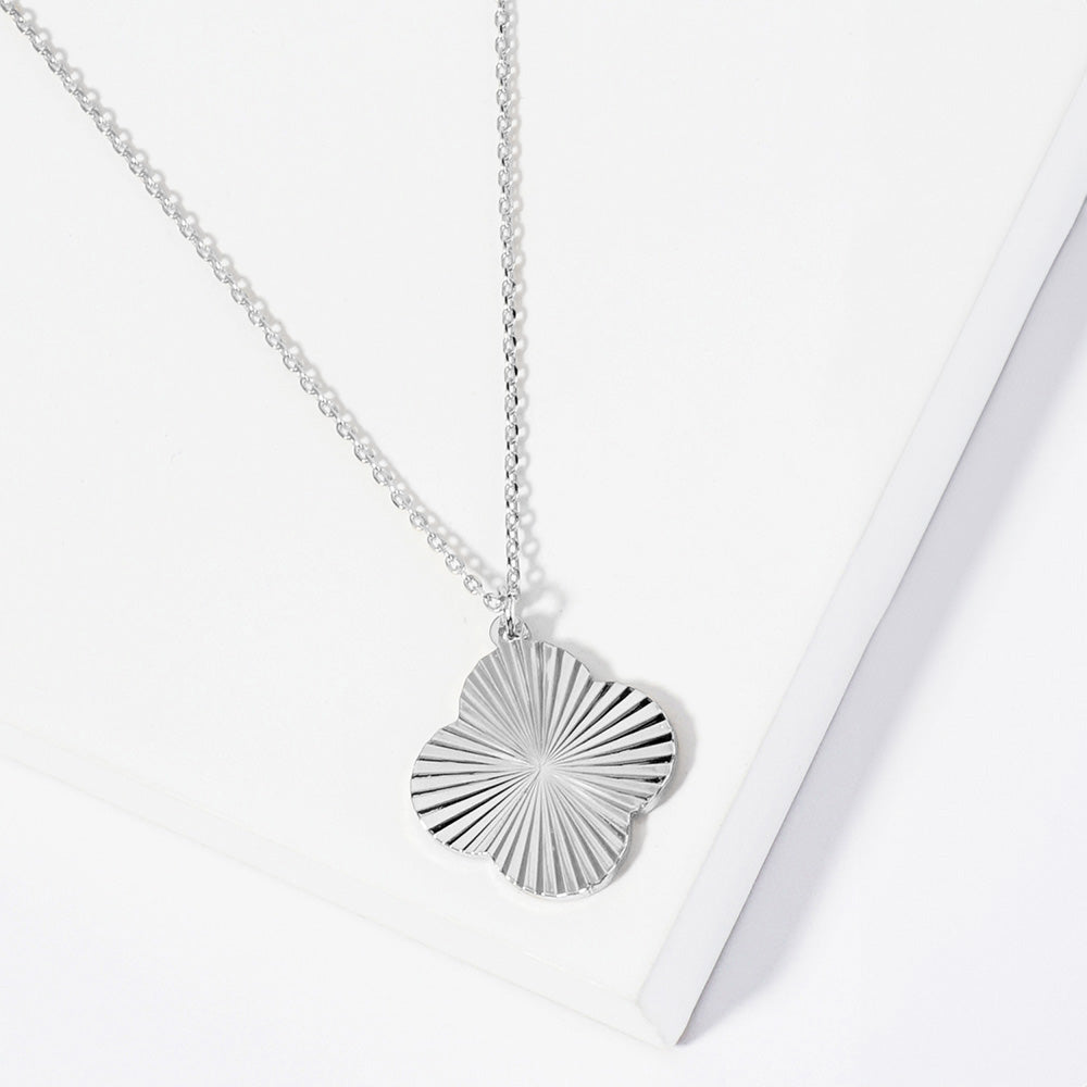 Madeline Love Rhodium Wthie Gold Dipped Textured Metal Quatrefoil Pendant Necklace - Necklaces