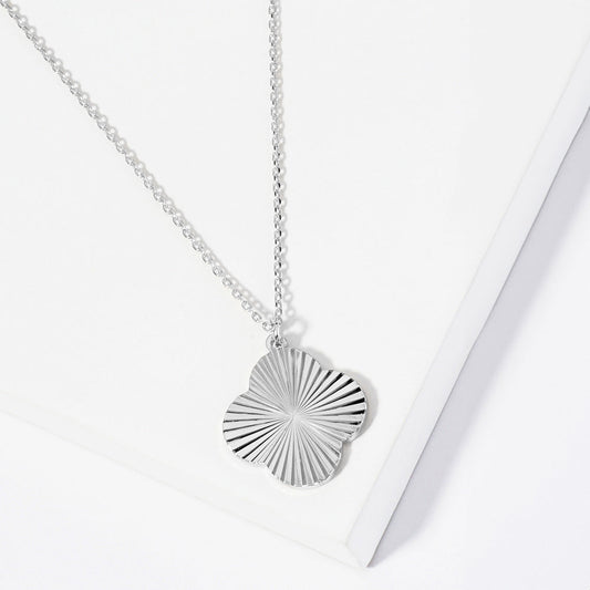 Madeline Love Rhodium Wthie Gold Dipped Textured Metal Quatrefoil Pendant Necklace - Necklaces