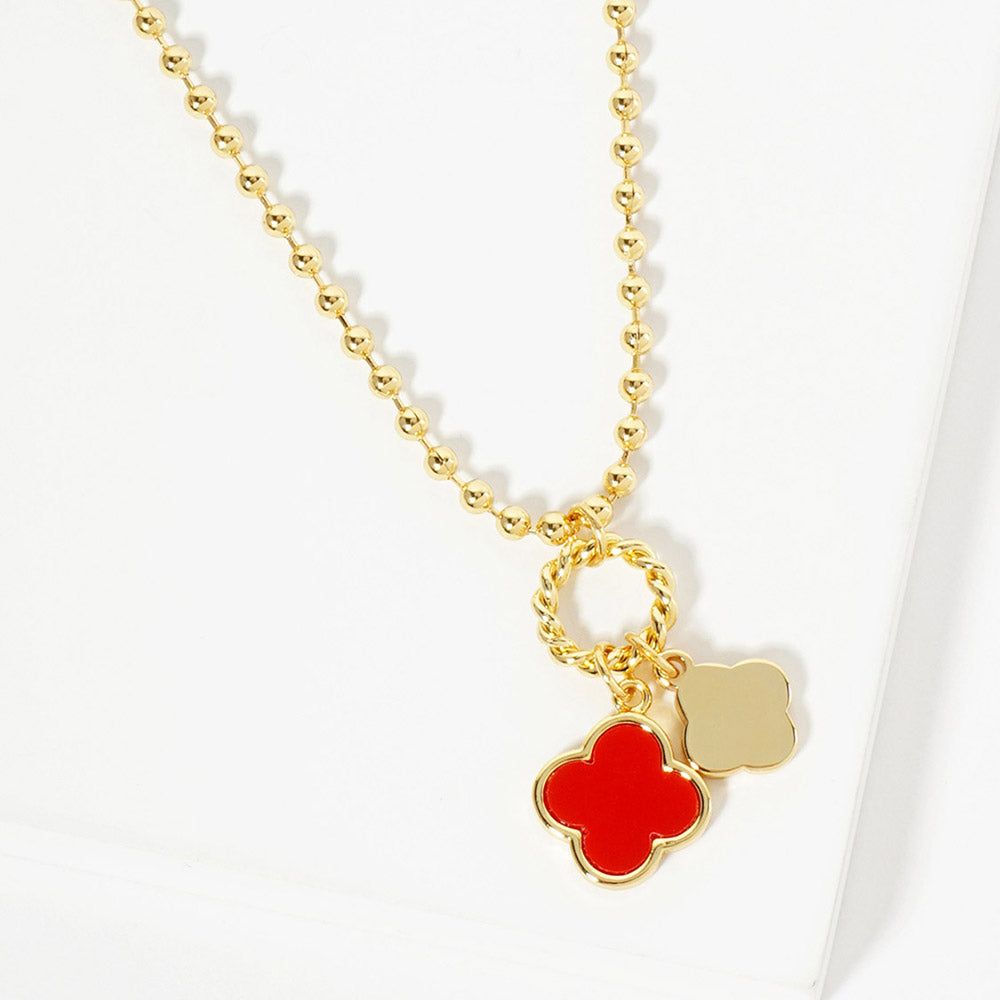 Madeline Love Gold, Red Gold Dipped Double Quatrefoil Pendant Bubble Chain Necklace - Jewelry