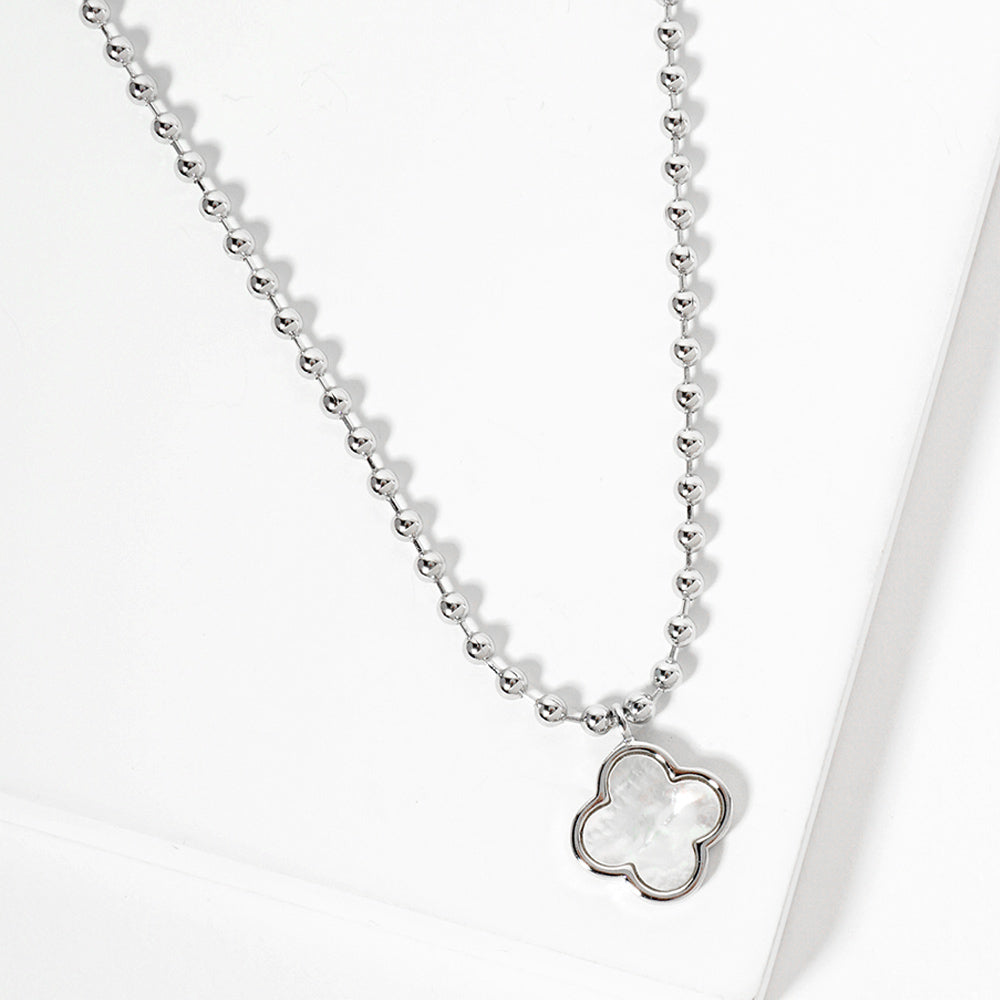 Madeline Love Rhodium, White White Gold Dipped Mother Of Pearl Quatrefoil Pendant Bubble Chain Necklace - Jewelry