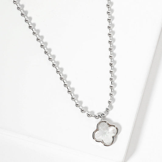Madeline Love Rhodium, White White Gold Dipped Mother Of Pearl Quatrefoil Pendant Bubble Chain Necklace - Jewelry