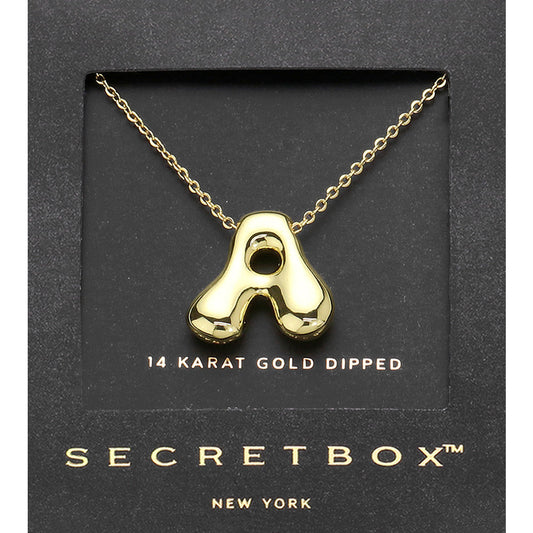Madeline Love Gold SECRET BOX_ -A- 14K Gold Dipped Bubble Initial Monogram Pendant Necklace - Jewelry