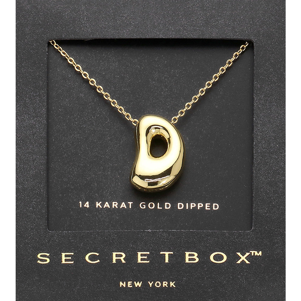Madeline Love Gold SECRET BOX_ -D- 14K Gold Dipped Bubble Initial Monogram Pendant Necklace - Jewelry