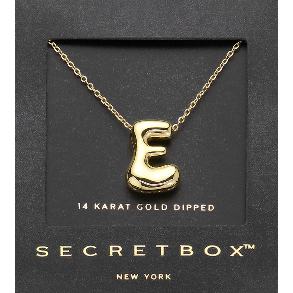 Madeline Love Gold SECRET BOX_ -E- 14K Gold Dipped Bubble Initial Monogram Pendant Necklace - Jewelry