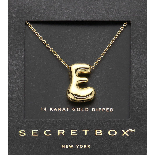 Madeline Love Gold SECRET BOX_ -E- 14K Gold Dipped Bubble Initial Monogram Pendant Necklace - Jewelry