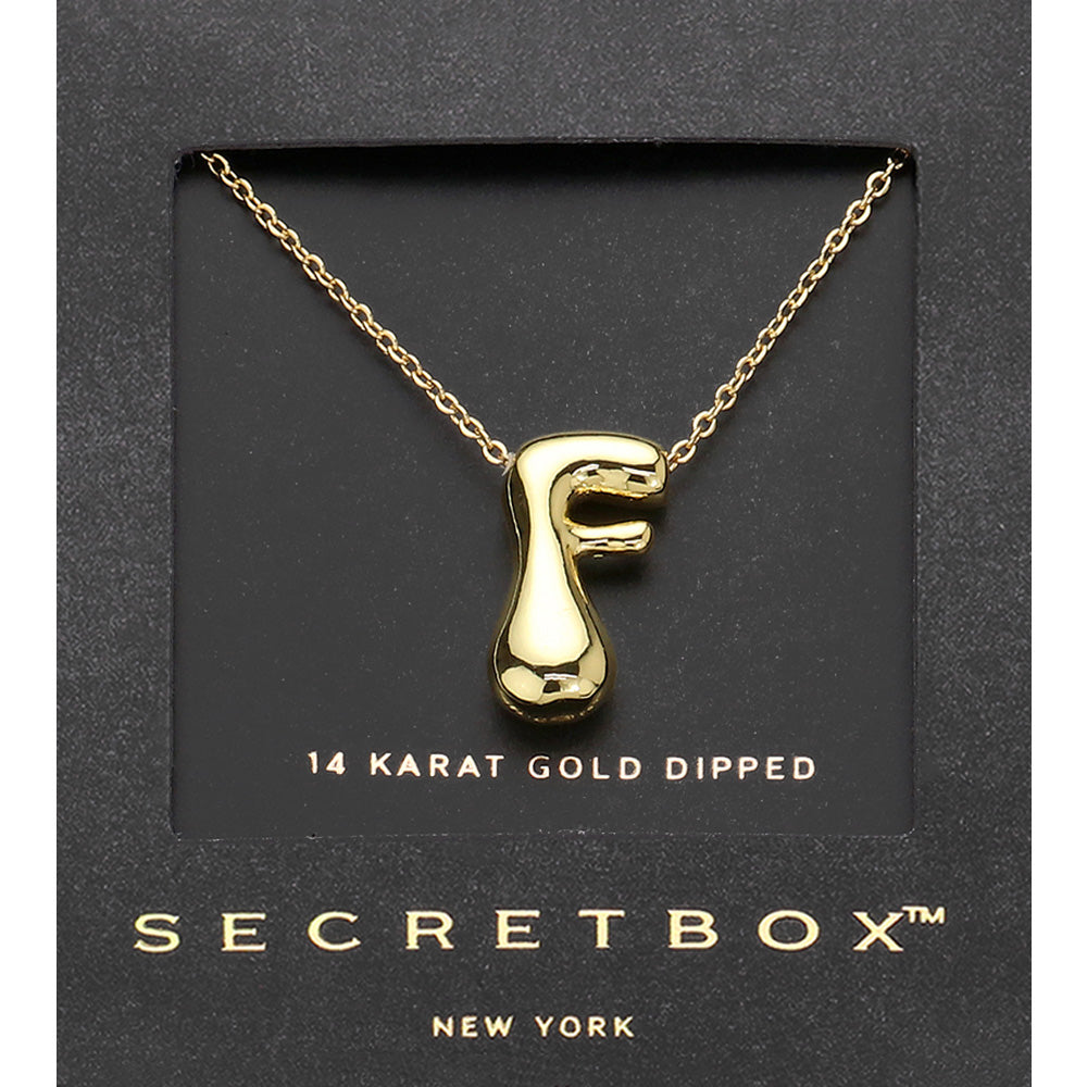 Madeline Love Gold SECRET BOX_ -F- 14K Gold Dipped Bubble Initial Monogram Pendant Necklace - Jewelry