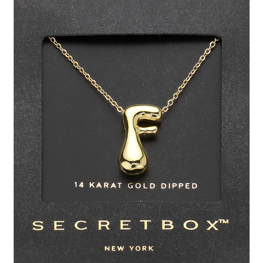 Madeline Love Gold SECRET BOX_ -F- 14K Gold Dipped Bubble Initial Monogram Pendant Necklace - Jewelry
