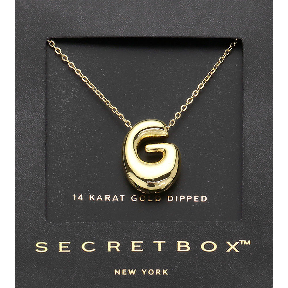 Madeline Love Gold SECRET BOX_ -G- 14K Gold Dipped Bubble Initial Monogram Pendant Necklace - Jewelry