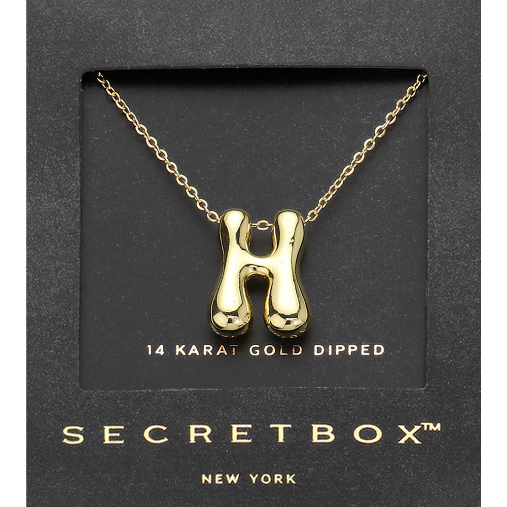 Madeline Love Gold SECRET BOX_ -H- 14K Gold Dipped Bubble Initial Monogram Pendant Necklace - Jewelry