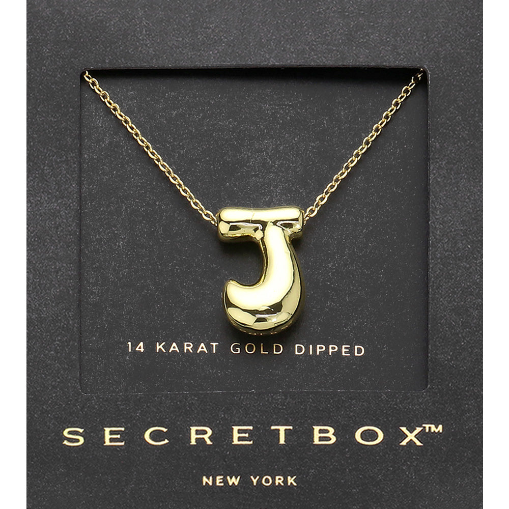 Madeline Love Gold SECRET BOX_ -J- 14K Gold Dipped Bubble Initial Monogram Pendant Necklace - Jewelry