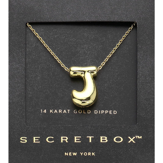 Madeline Love Gold SECRET BOX_ -J- 14K Gold Dipped Bubble Initial Monogram Pendant Necklace - Jewelry