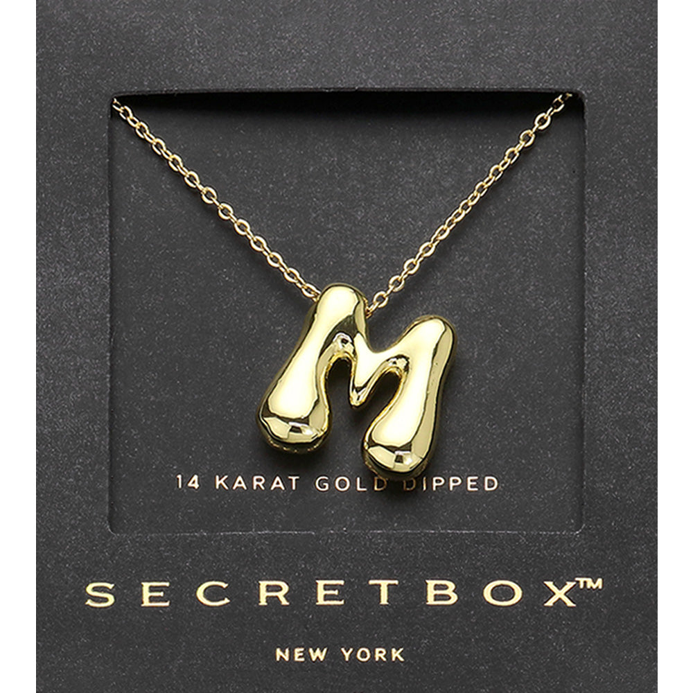 Madeline Love Gold SECRET BOX_ -M- 14K Gold Dipped Bubble Initial Monogram Pendant Necklace - Jewelry