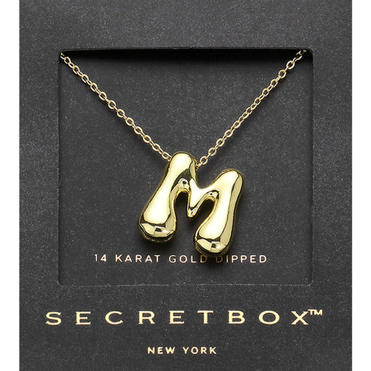 Madeline Love Gold SECRET BOX_ -M- 14K Gold Dipped Bubble Initial Monogram Pendant Necklace - Jewelry