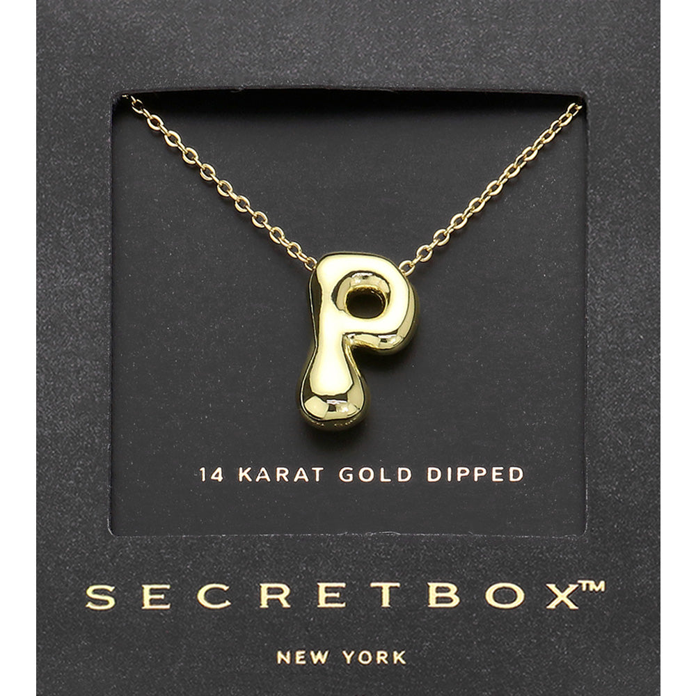 Madeline Love Gold SECRET BOX_ -P- 14K Gold Dipped Bubble Initial Monogram Pendant Necklace - Jewelry