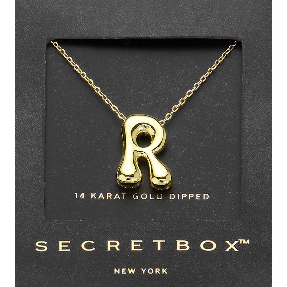 Madeline Love Gold SECRET BOX_ -R- 14K Gold Dipped Bubble Initial Monogram Pendant Necklace - Jewelry