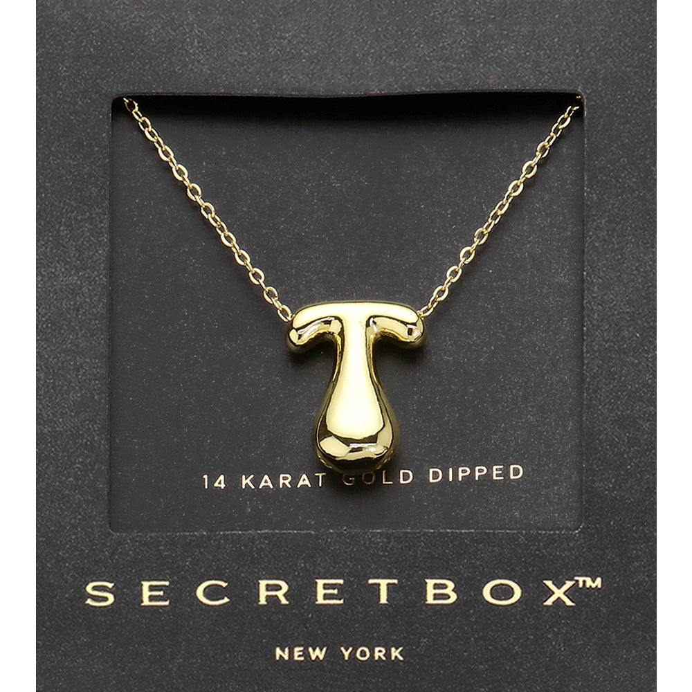 Madeline Love Gold SECRET BOX_ -T- 14K Gold Dipped Bubble Initial Monogram Pendant Necklace - Jewelry
